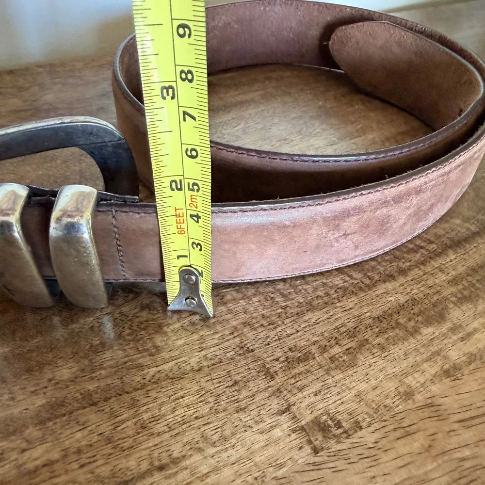 Brighton Brown Leather Belt with Silver Distressed Buckle